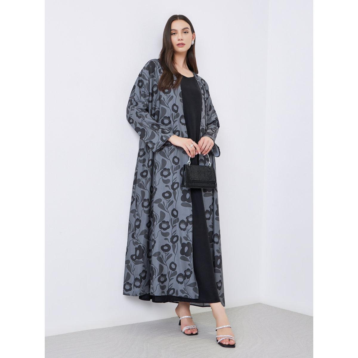 Take Two Floral Print Open Front Abaya-women-arabicclothing-abayas-image-1