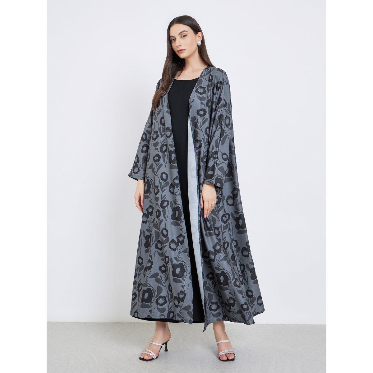 Take Two Floral Print Open Front Abaya-women-arabicclothing-abayas-image-2