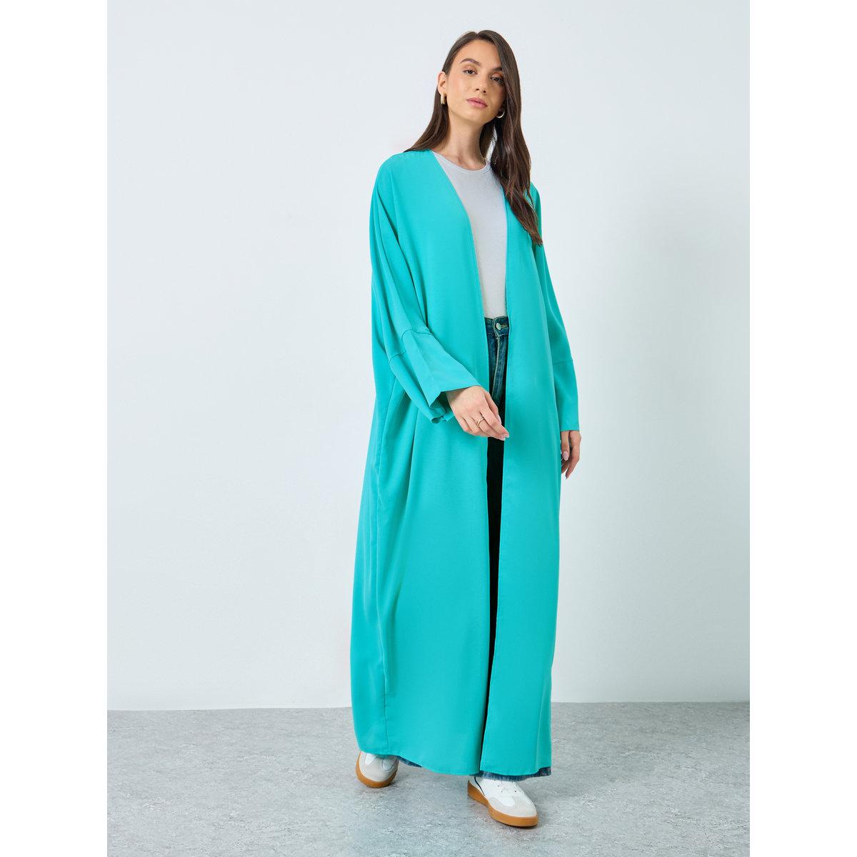 Take Two Solid Open Front Batwing Sleeve Abaya-women-arabicclothing-abayas-image-1