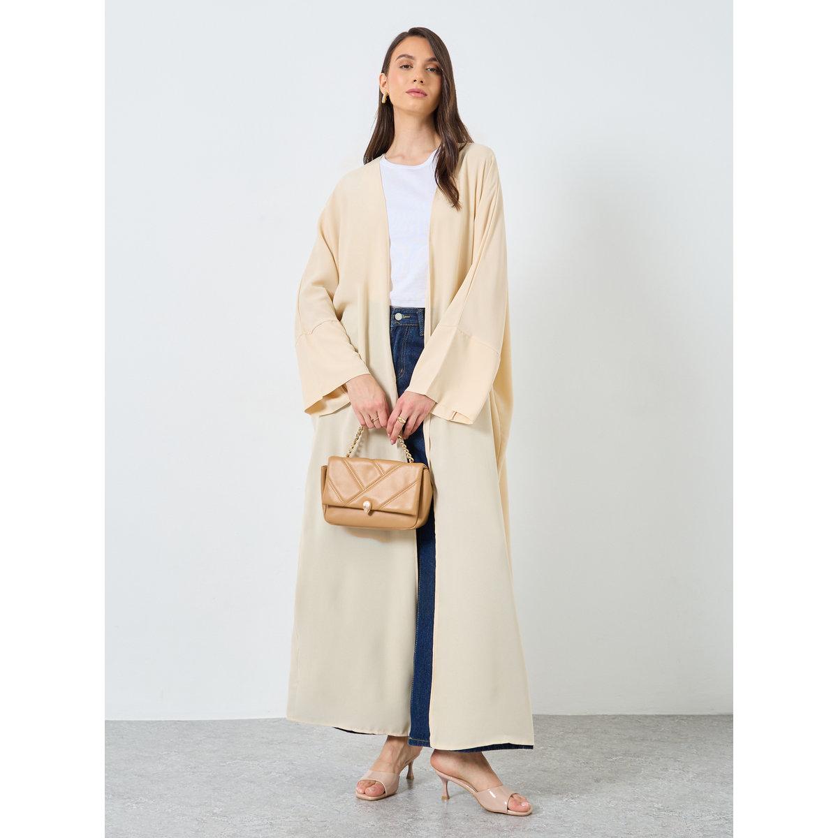 Take Two Solid Open Front Batwing Sleeve Abaya-women-arabicclothing-abayas-image-1