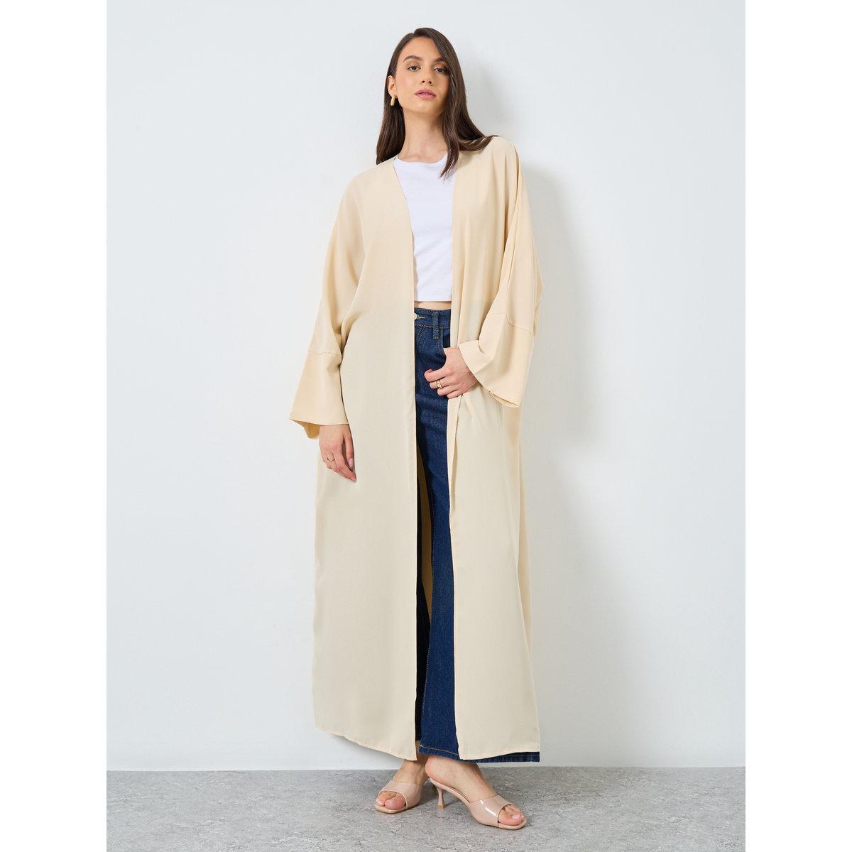Take Two Solid Open Front Batwing Sleeve Abaya-women-arabicclothing-abayas-image-2