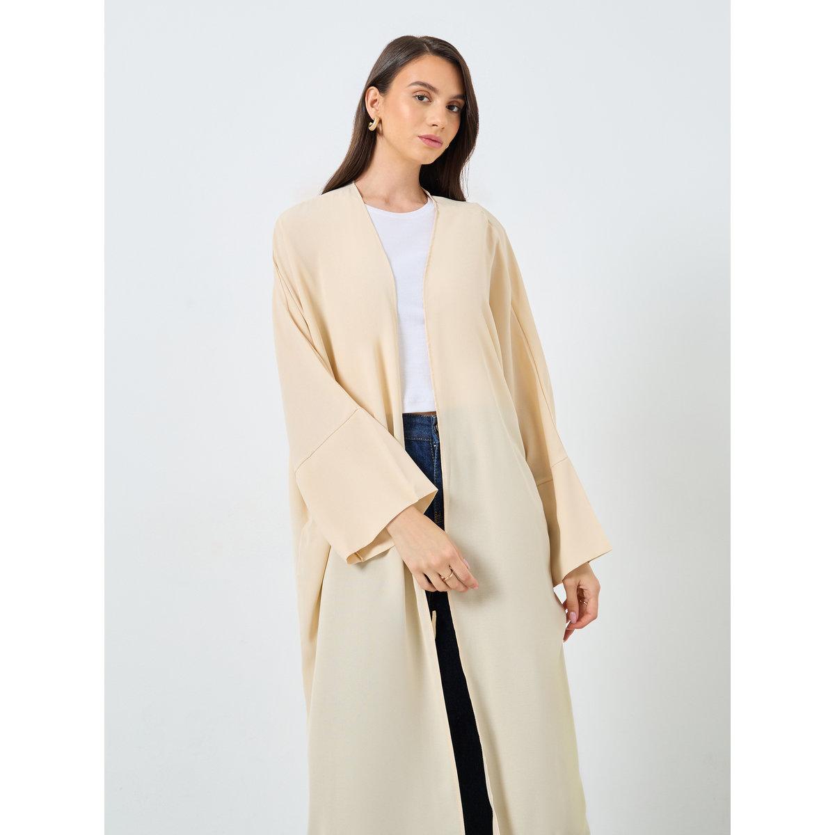 Take Two Solid Open Front Batwing Sleeve Abaya-women-arabicclothing-abayas-image-3