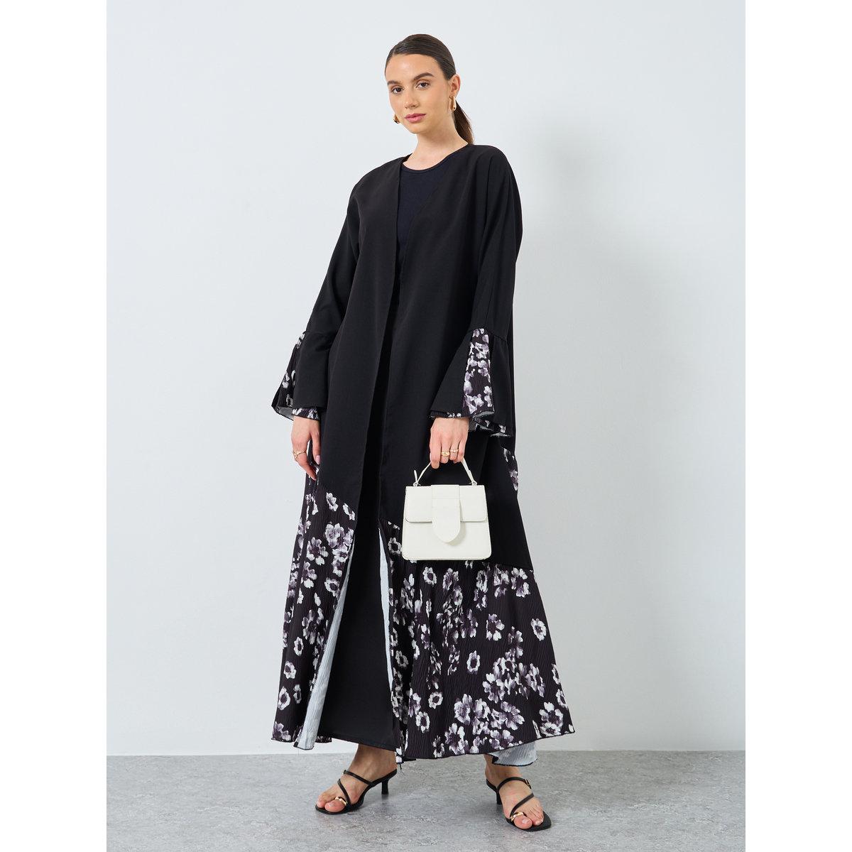 Take Two Floral Print Open Front Abaya-women-arabicclothing-abayas-image-1