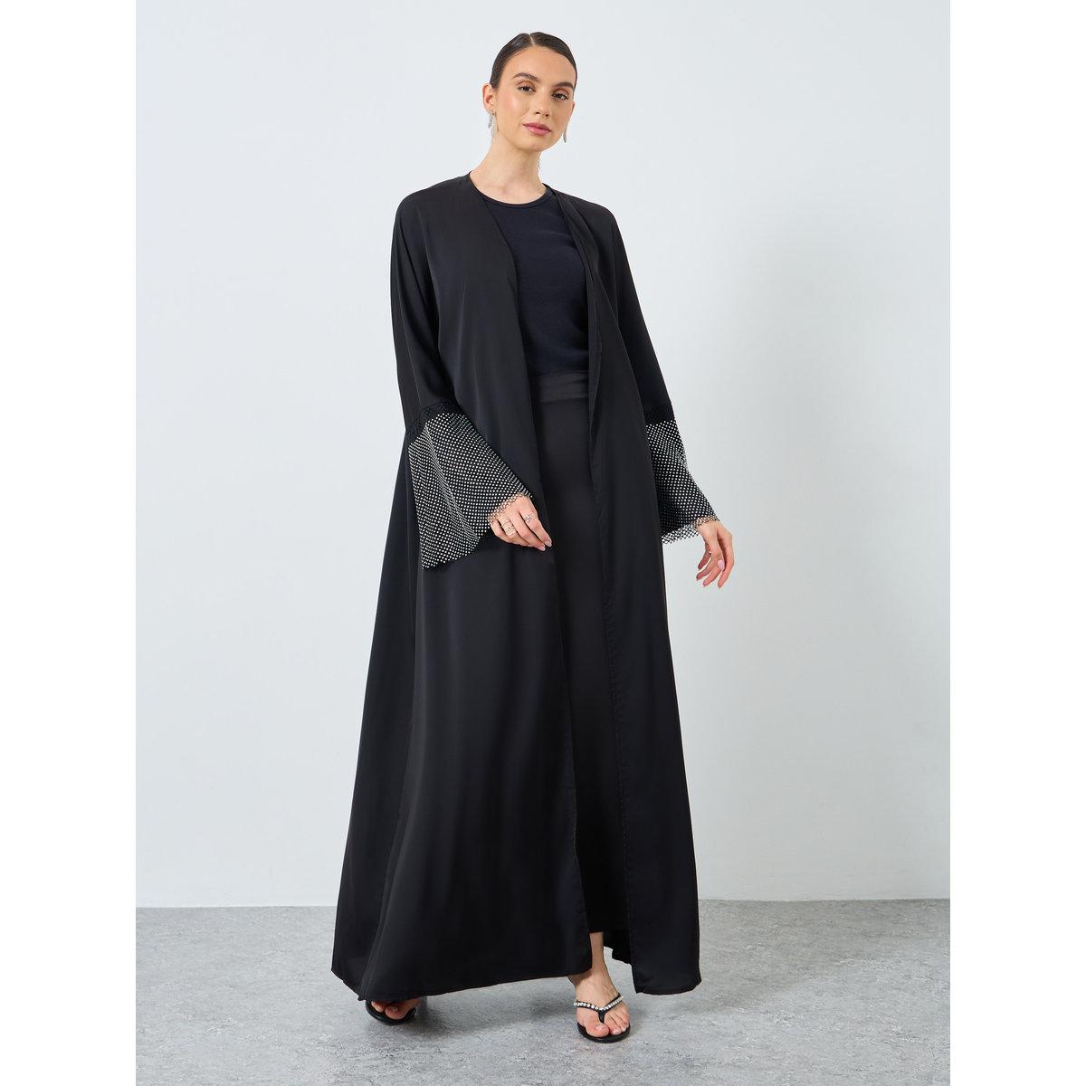 Take Two Mesh Insert Sleeve Open Front Abaya-women-arabicclothing-abayas-image-2