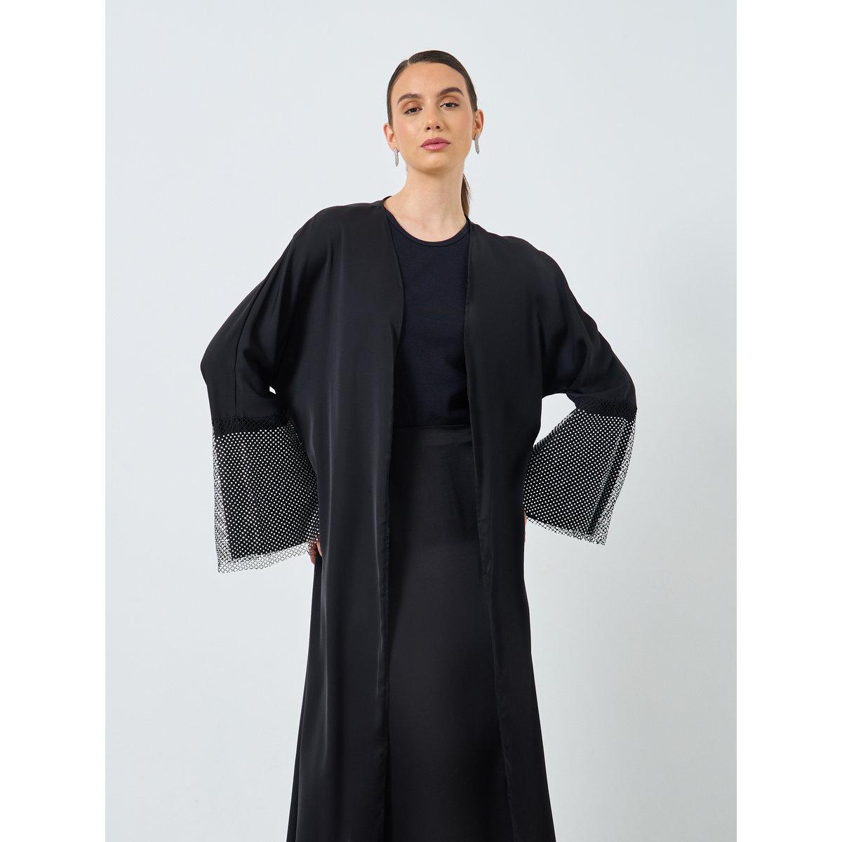 Take Two Mesh Insert Sleeve Open Front Abaya-women-arabicclothing-abayas-image-3