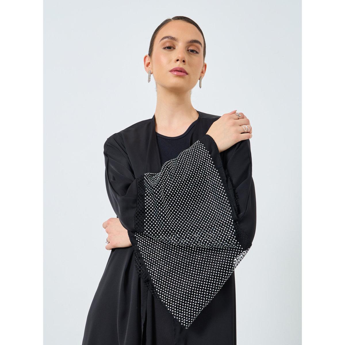 Take Two Mesh Insert Sleeve Open Front Abaya-women-arabicclothing-abayas-image-4