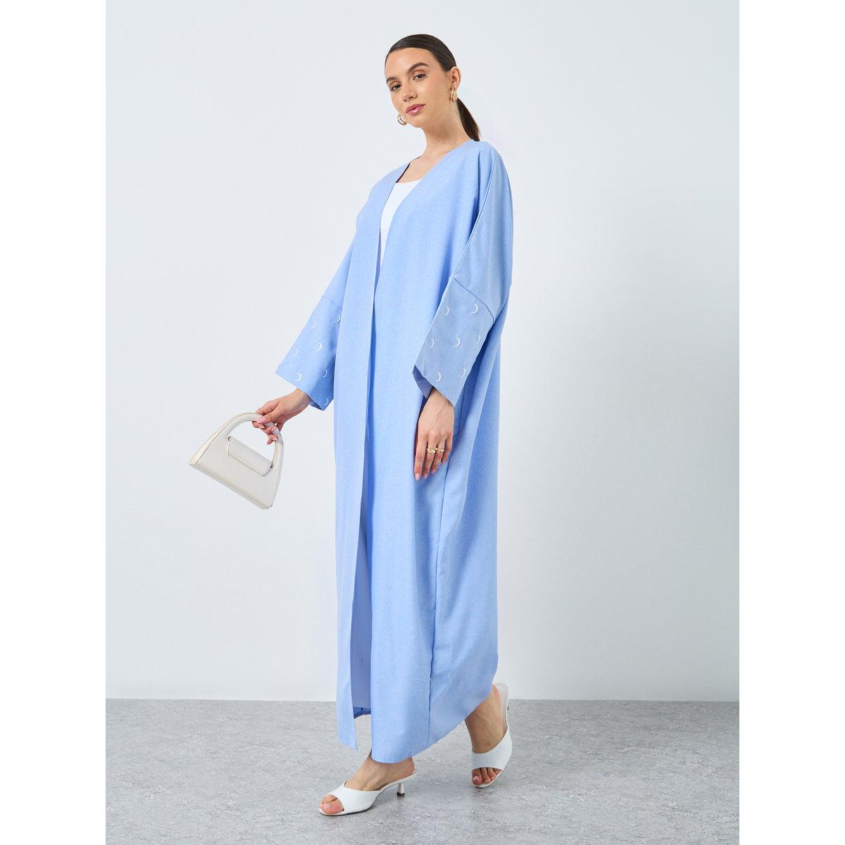 Take Two Embroidered Sleeve Open Front Abaya-women-arabicclothing-abayas-image-1