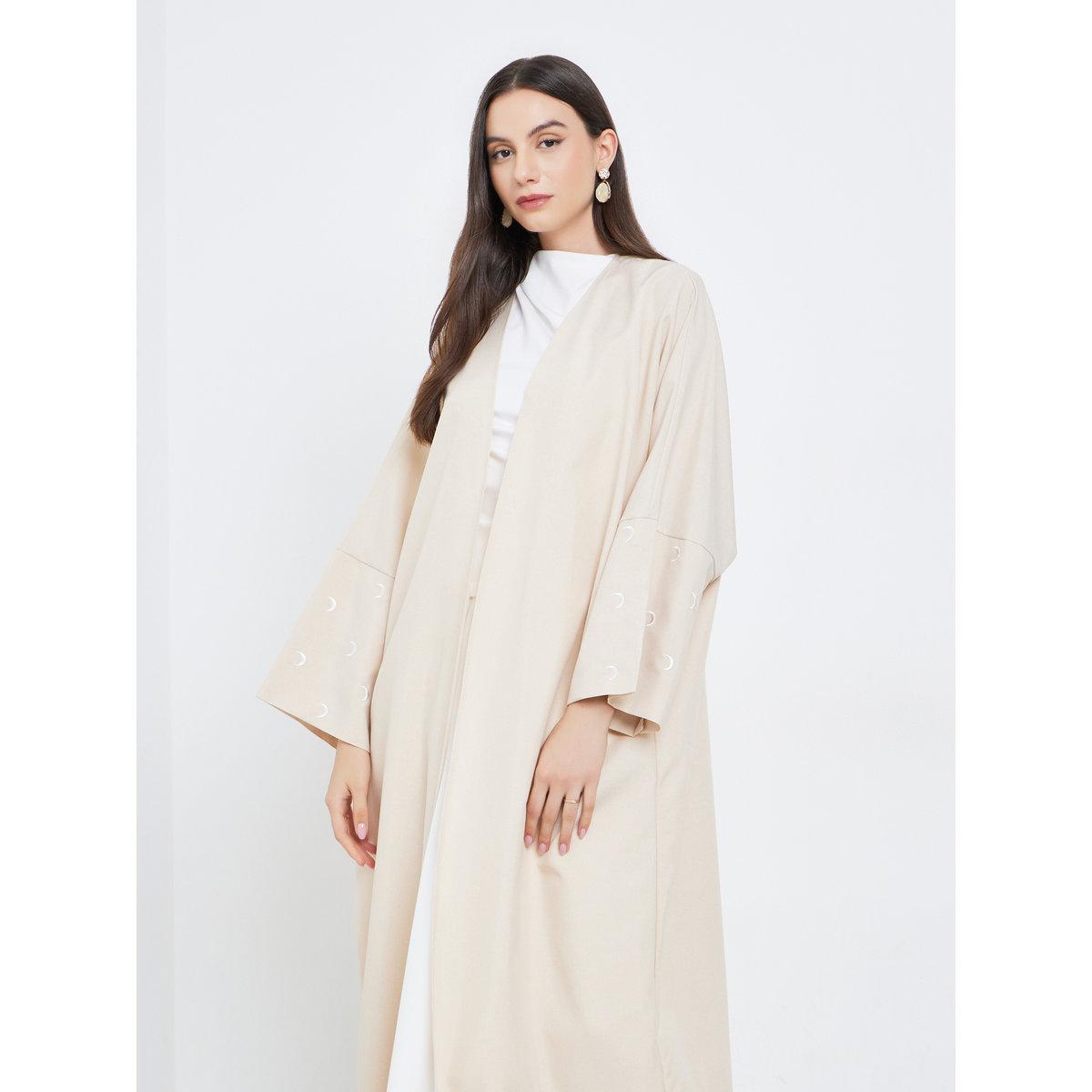 Take Two Cream Open Front Embroidered Sleeve Abaya-women-arabicclothing-abayas-image-3
