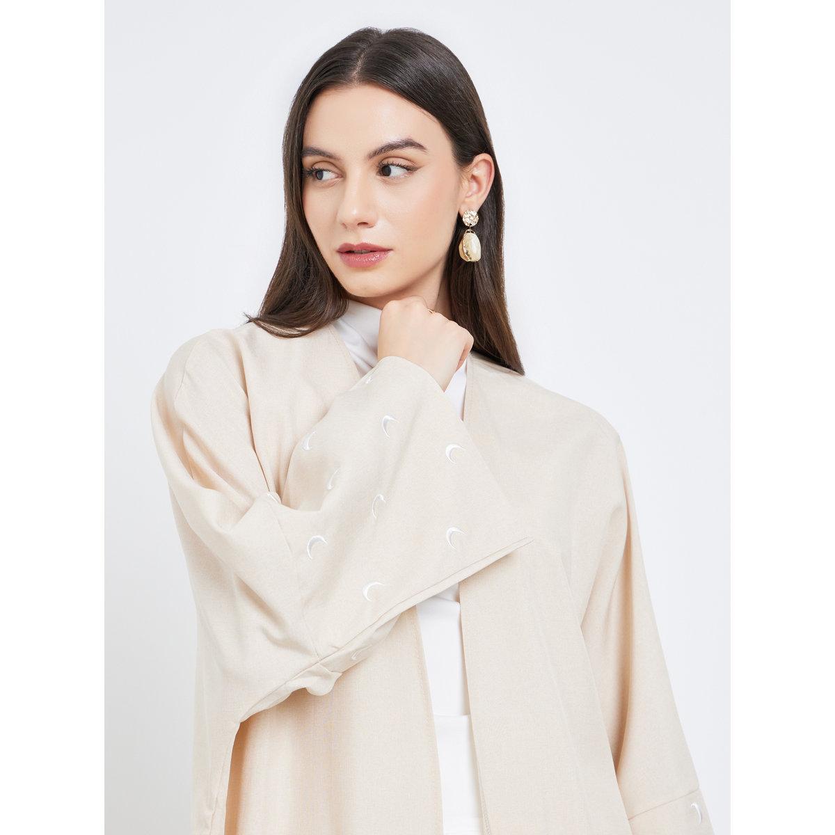 Take Two Cream Open Front Embroidered Sleeve Abaya-women-arabicclothing-abayas-image-4