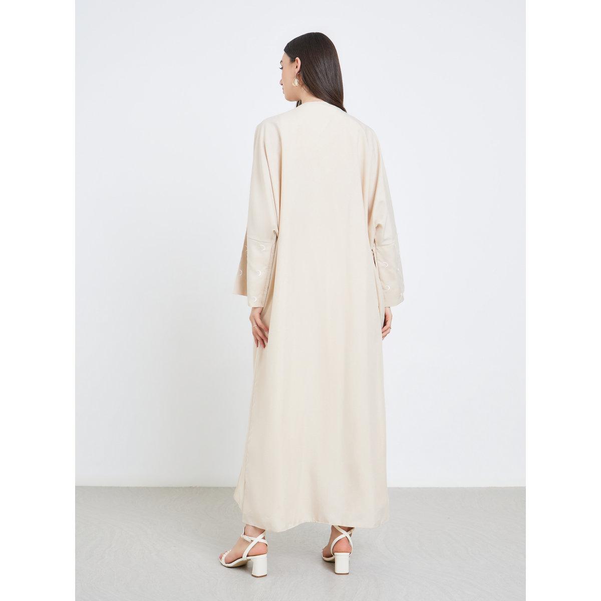 Take Two Cream Open Front Embroidered Sleeve Abaya-women-arabicclothing-abayas-image-5