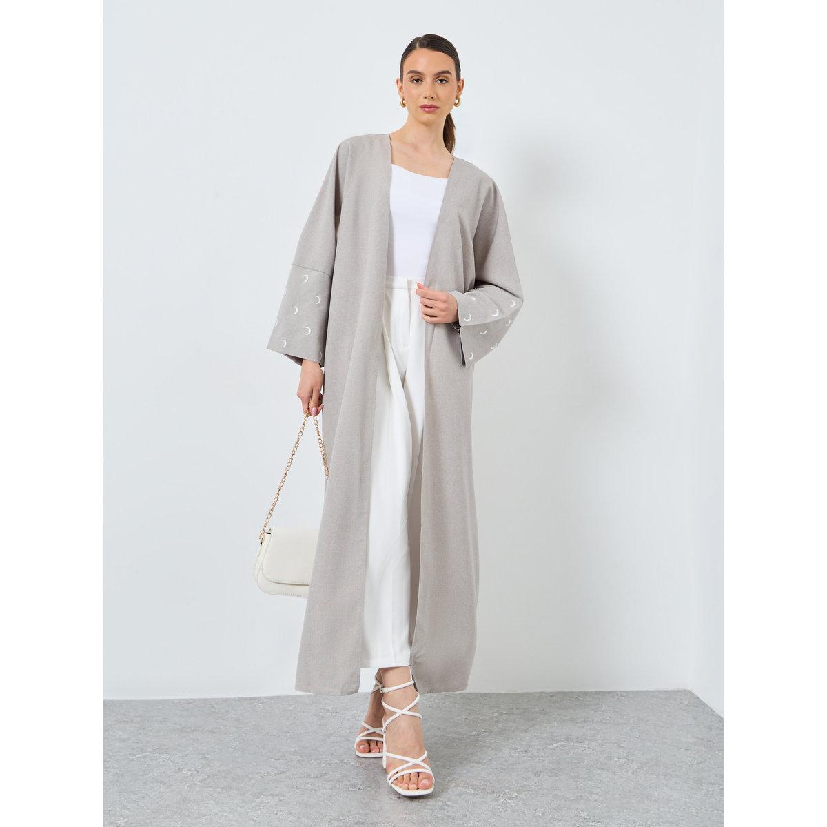 Take Two Embroidered Sleeve Open Front Abaya-women-arabicclothing-abayas-image-1