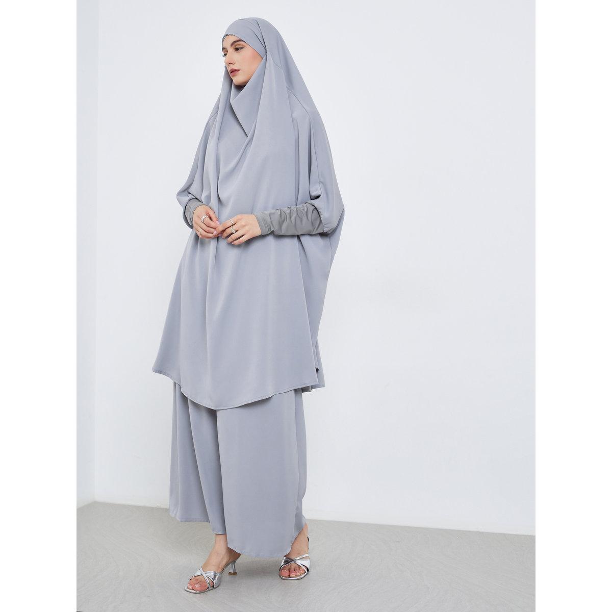 Take Two Solid Hoodie Batwing Sleeve Abaya with Skirt Set-women-arabicclothing-sets-image-1