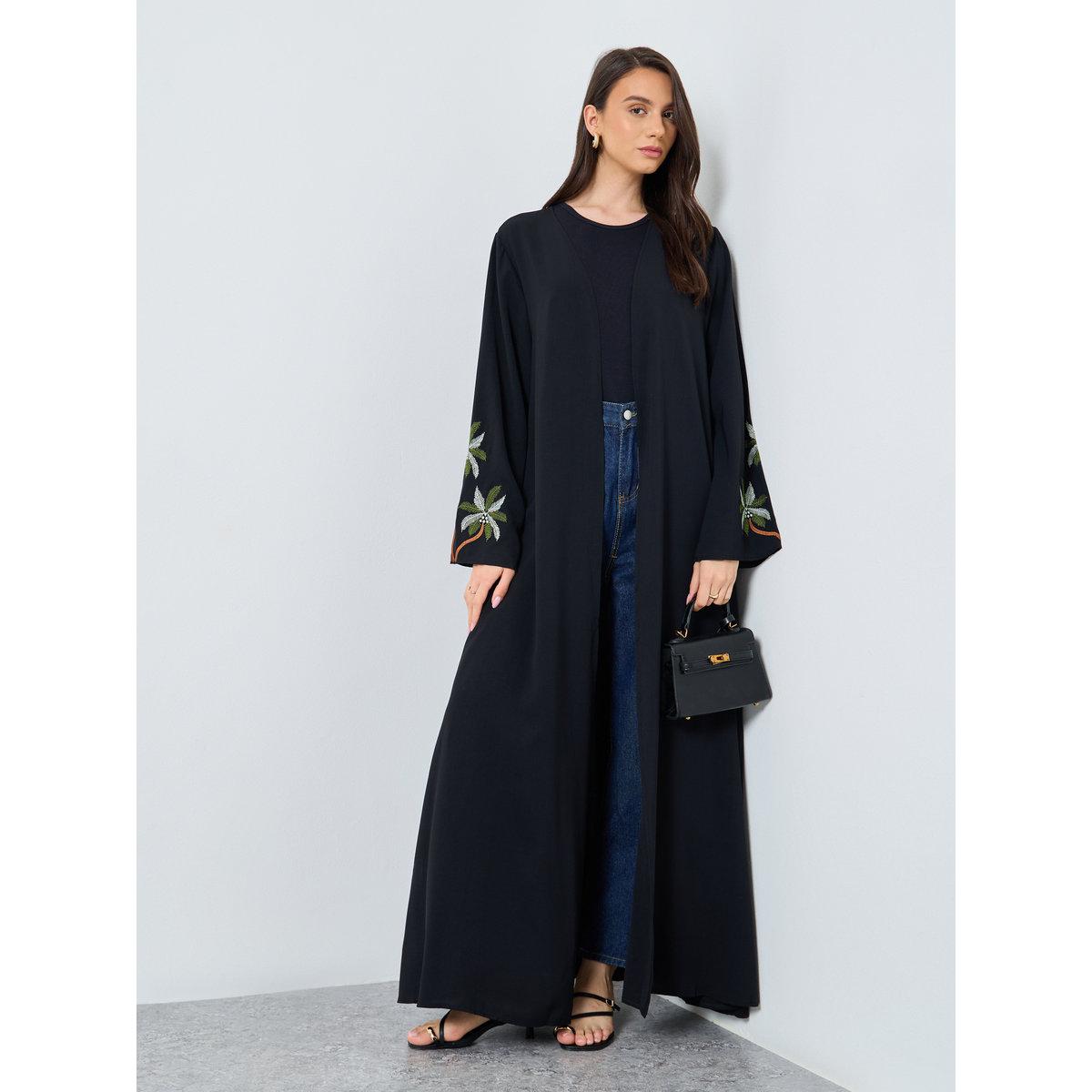 Take Two Embroidery Sleeve Open Front Abaya-women-arabicclothing-abayas-image-1