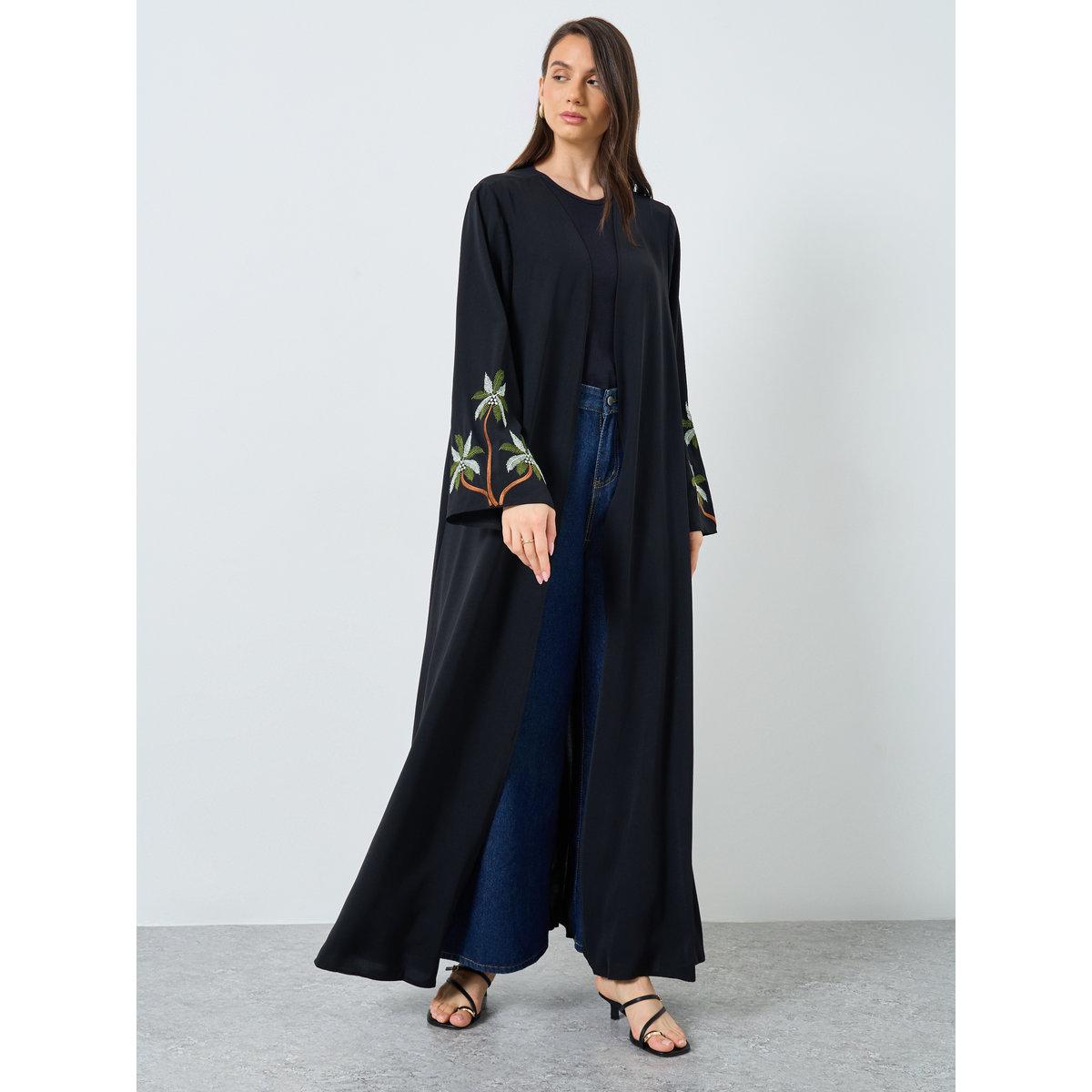 Take Two Embroidery Sleeve Open Front Abaya-women-arabicclothing-abayas-image-2