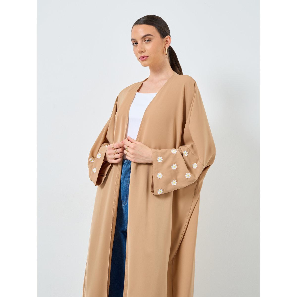 Take Two Embroidery Sleeve Open Front Abaya-women-arabicclothing-abayas-image-3