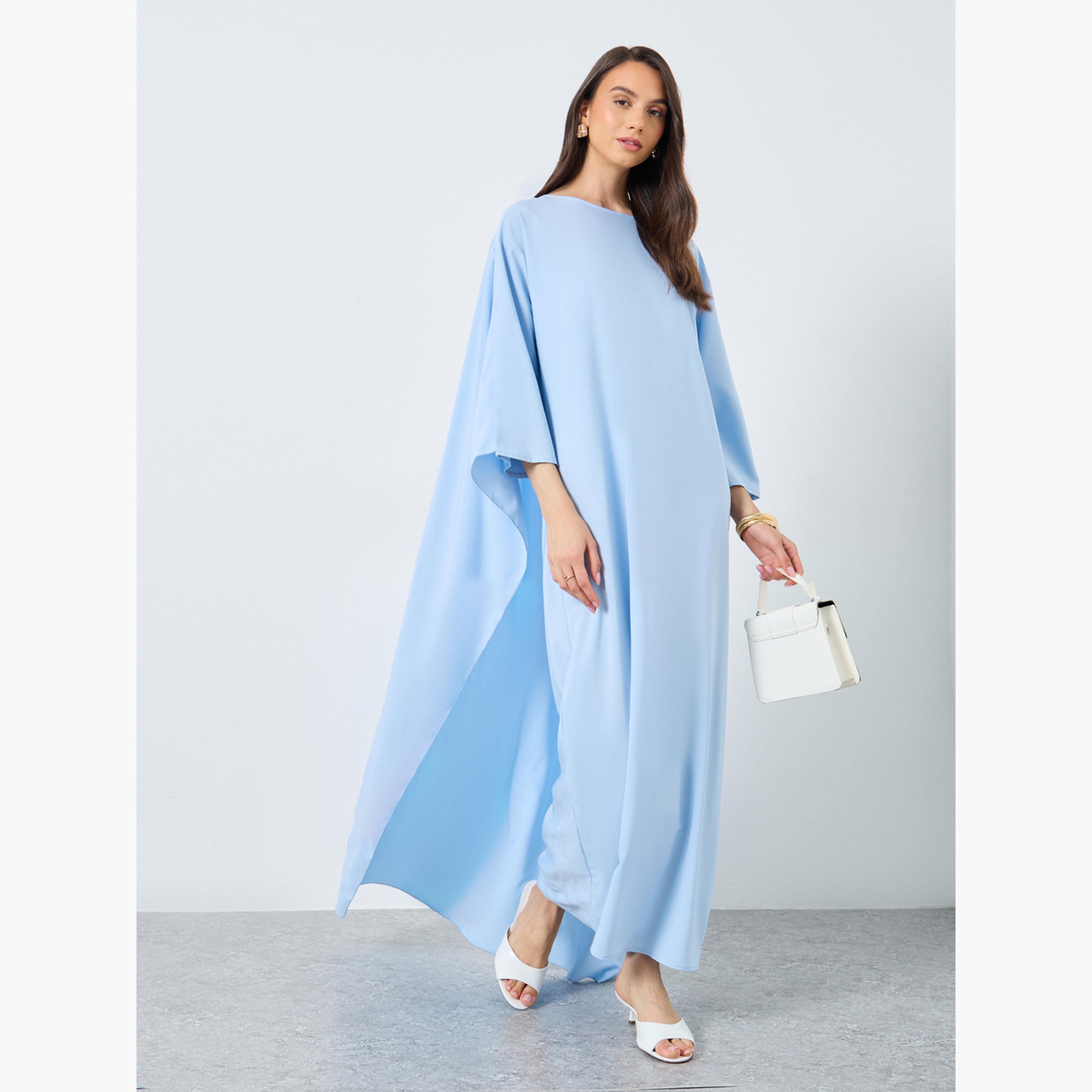قفطان طويل سادة بأكمام وطواطية-women-arabicclothing-kaftan-image-5
