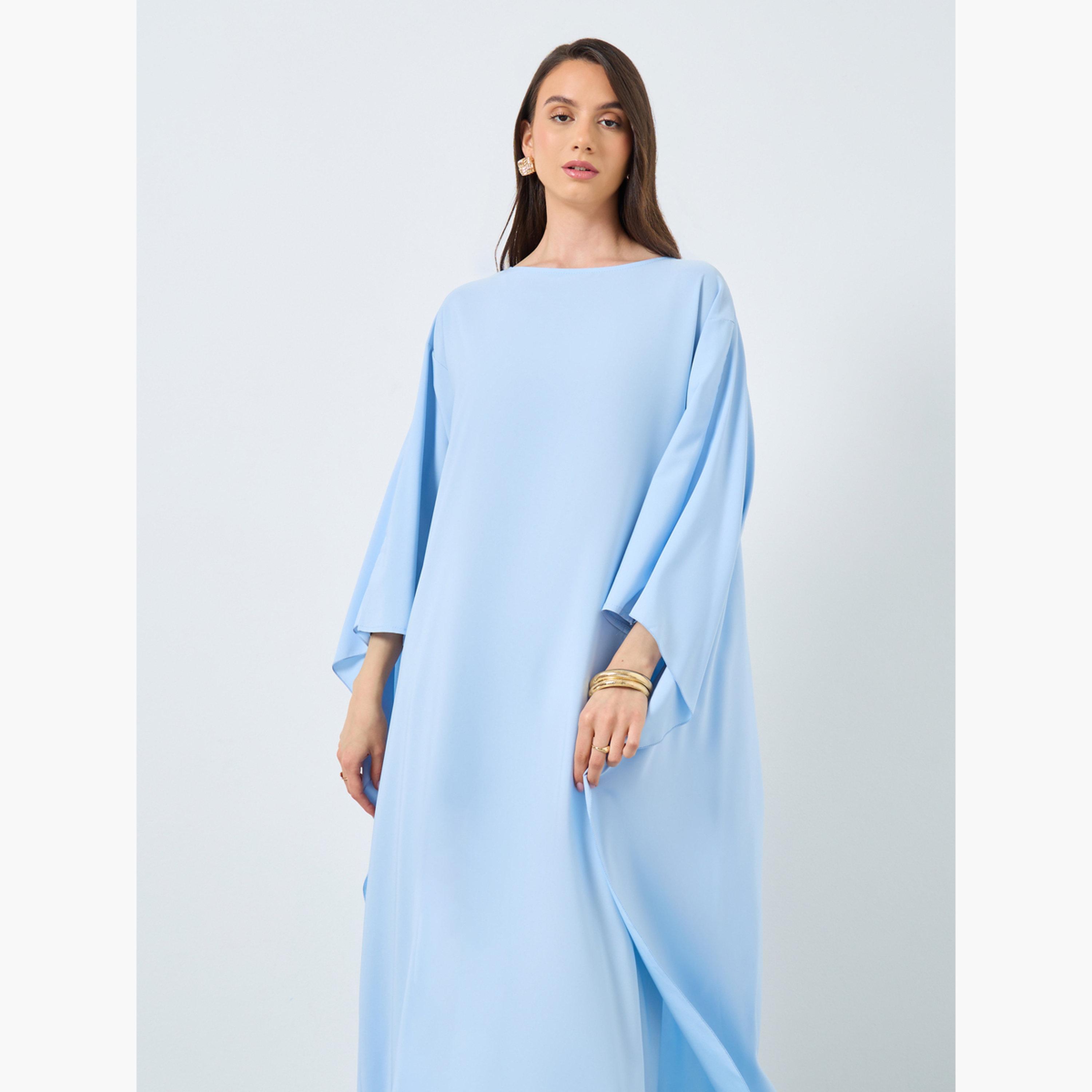 Take Two Solid Batwing Sleeve Maxi Kaftan-women-arabicclothing-kaftan-image-3