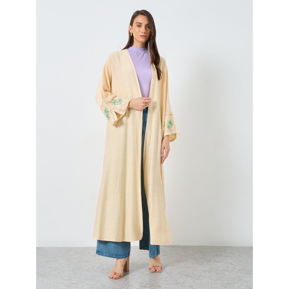 Take Two Embroidery Sleeve Open Front Abaya-women-arabicclothing-abayas-image-2
