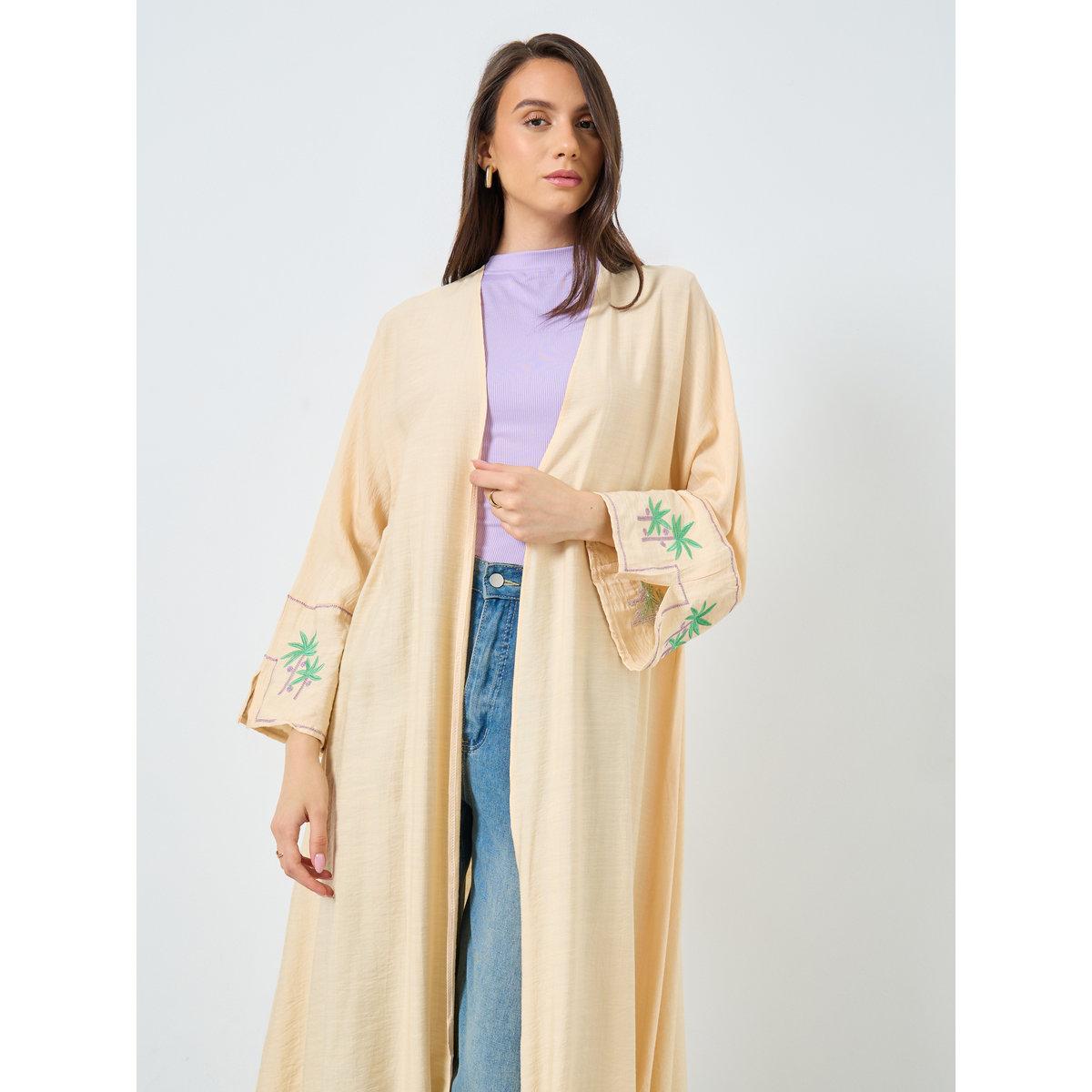 Take Two Embroidery Sleeve Open Front Abaya-women-arabicclothing-abayas-image-3