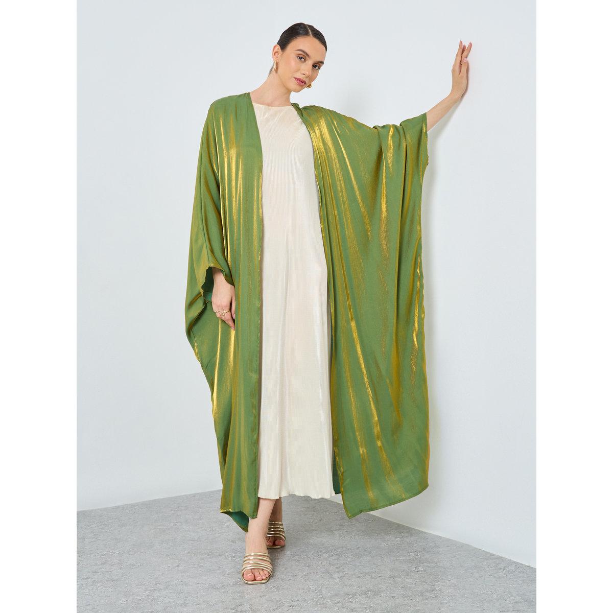 Take Two Metallic Batwing Sleeve Open Front Abaya-women-arabicclothing-abayas-image-1