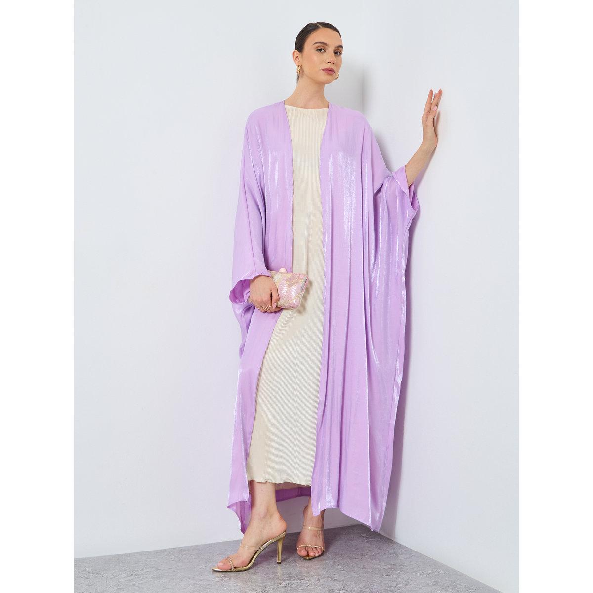 Take Two Metallic Batwing Sleeve Open Front Abaya-women-arabicclothing-abayas-image-1