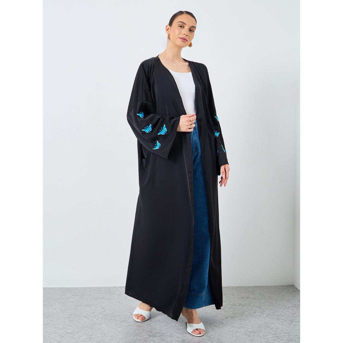 Take Two Embroidered Butterfly Open Front Abaya-women-arabicclothing-abayas-image-1