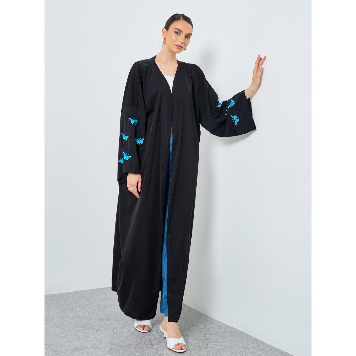 Take Two Embroidered Butterfly Open Front Abaya-women-arabicclothing-abayas-image-2