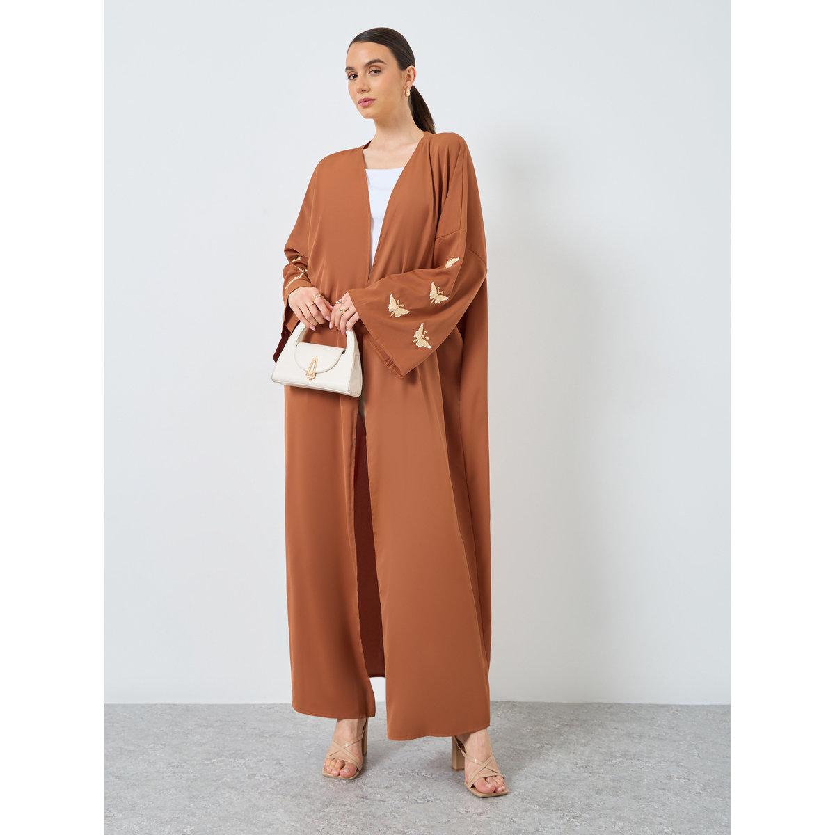 Take Two Embroidery Sleeve Open Front Abaya-women-arabicclothing-abayas-image-1