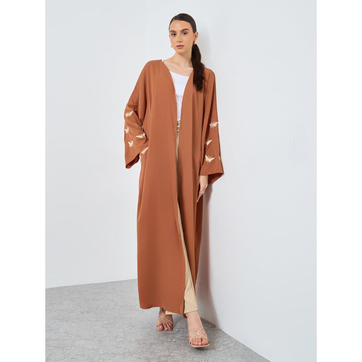 Take Two Embroidery Sleeve Open Front Abaya-women-arabicclothing-abayas-image-2