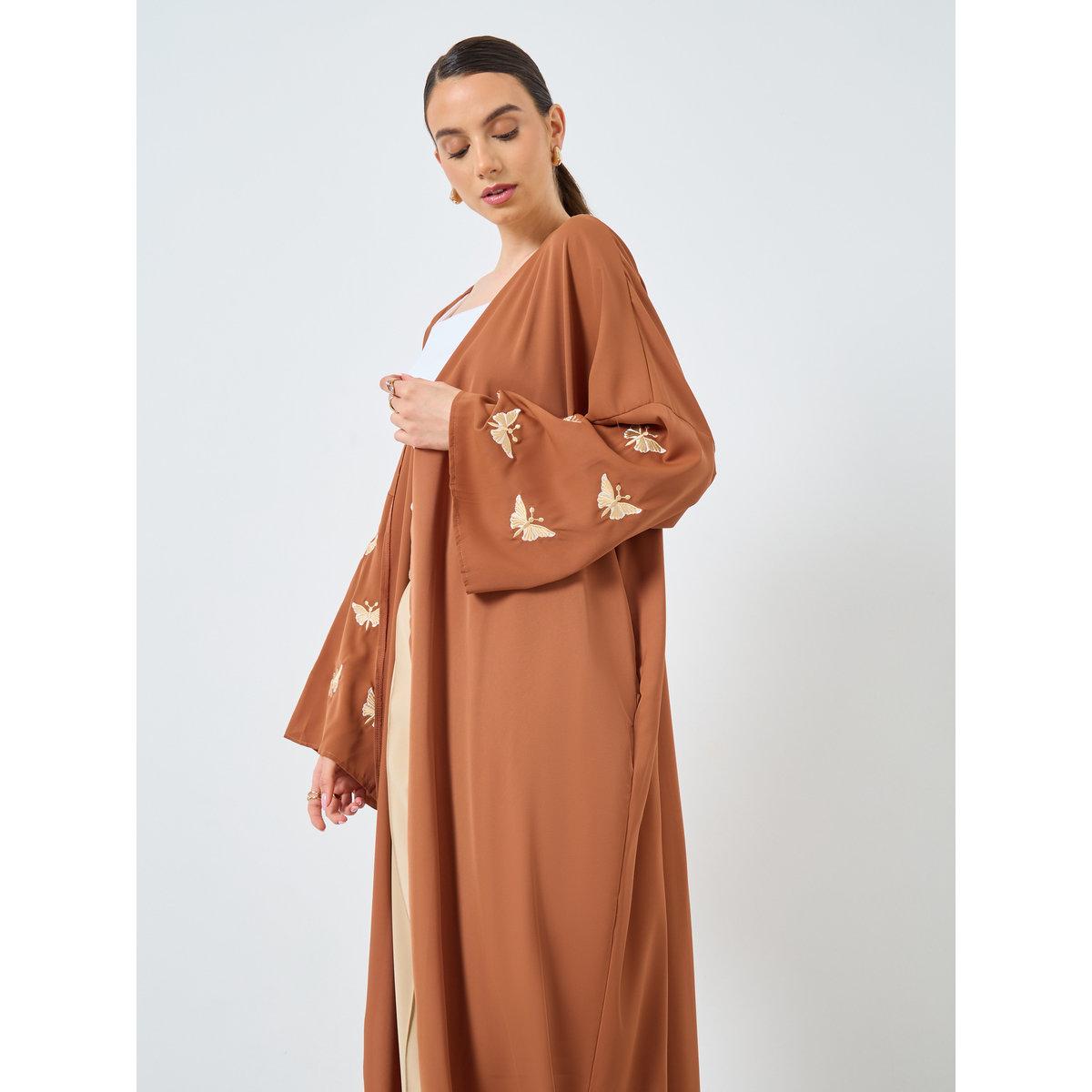Take Two Embroidery Sleeve Open Front Abaya-women-arabicclothing-abayas-image-3