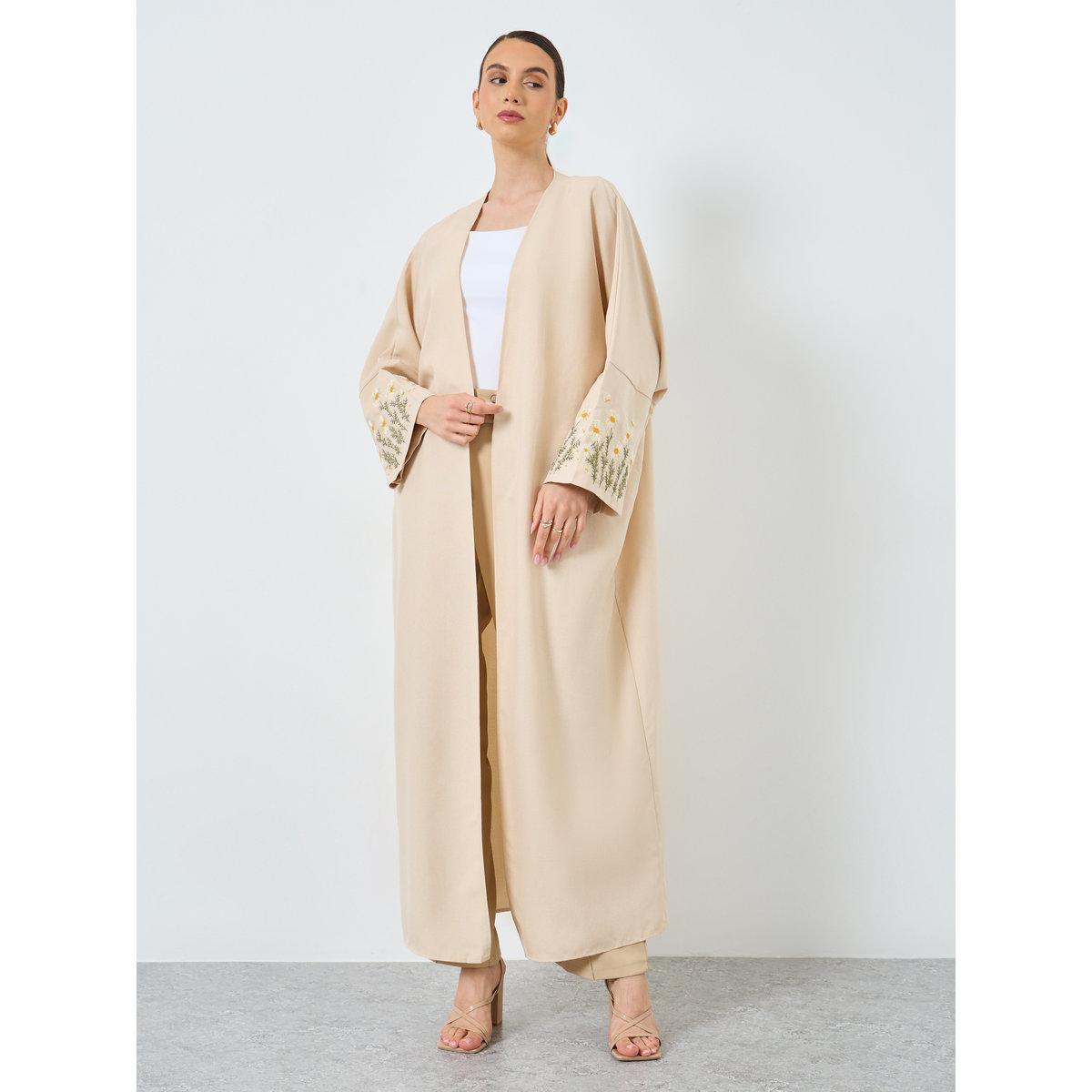 Take Two Embroidery Sleeve Open Front Abaya-women-arabicclothing-abayas-image-2