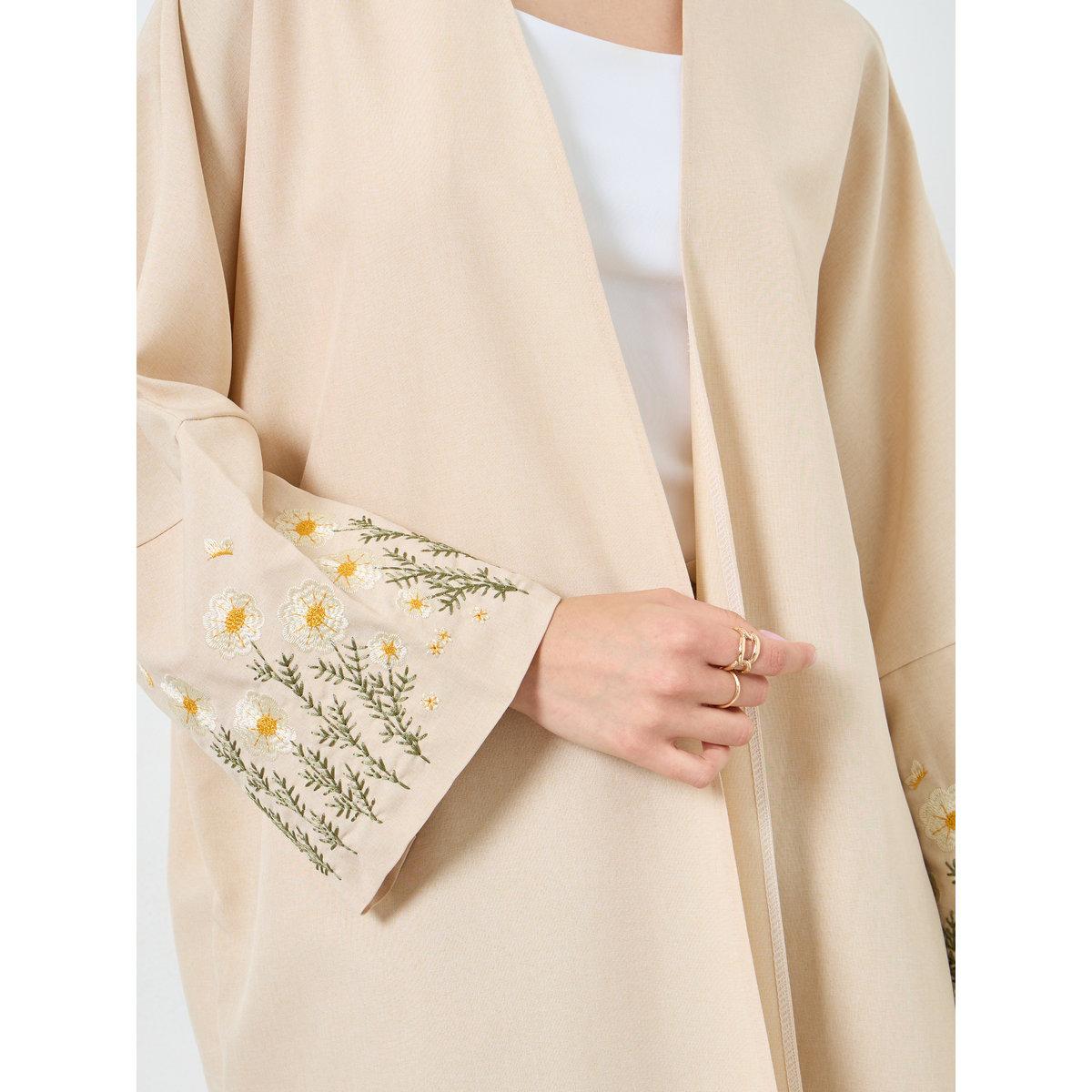Take Two Embroidery Sleeve Open Front Abaya-women-arabicclothing-abayas-image-3