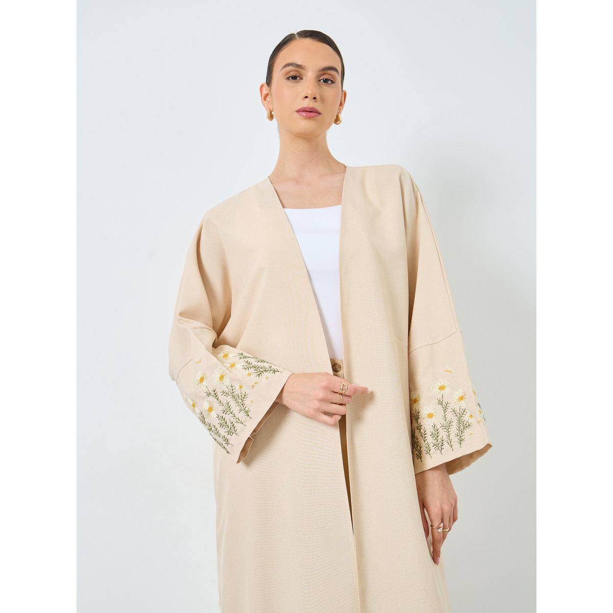 Take Two Embroidery Sleeve Open Front Abaya-women-arabicclothing-abayas-image-4