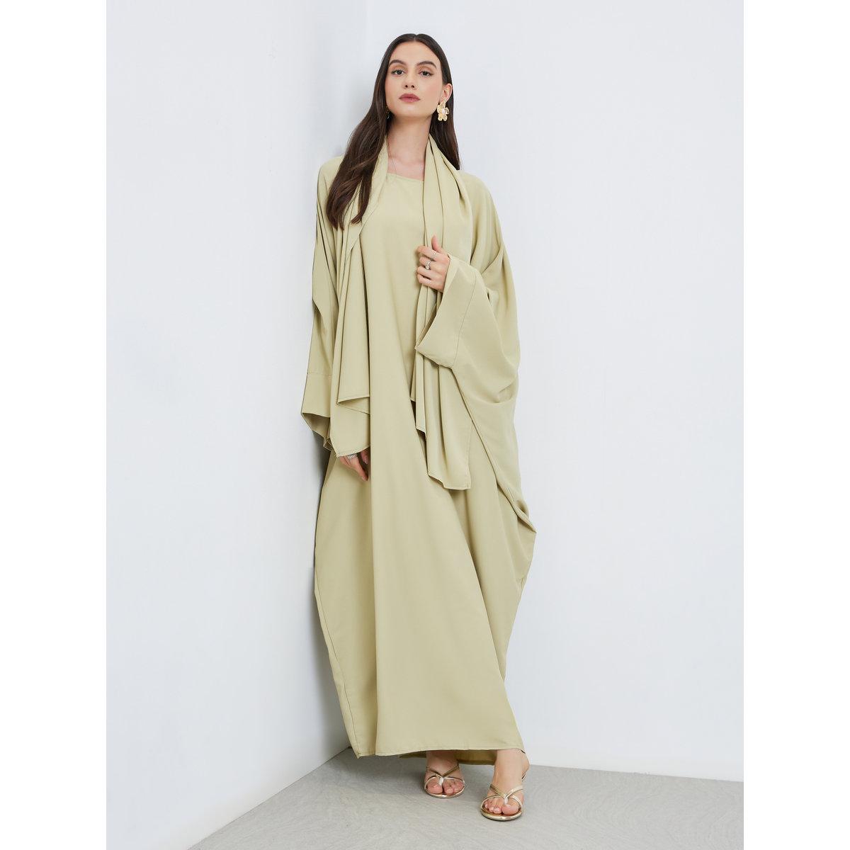 Take Two Solid Batwing Sleeve Abaya with Hijab Set-women-clothingaccessories-scarves-image-1