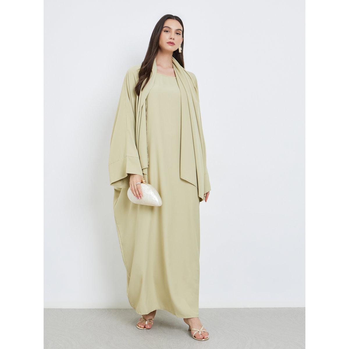 Take Two Solid Batwing Sleeve Abaya with Hijab Set-women-clothingaccessories-scarves-image-2