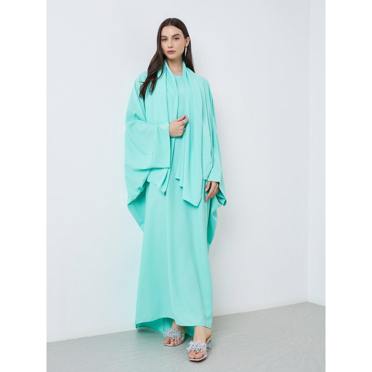 Take Two Solid Batwing Sleeve Abaya with Hijab Set-women-clothingaccessories-scarves-image-2