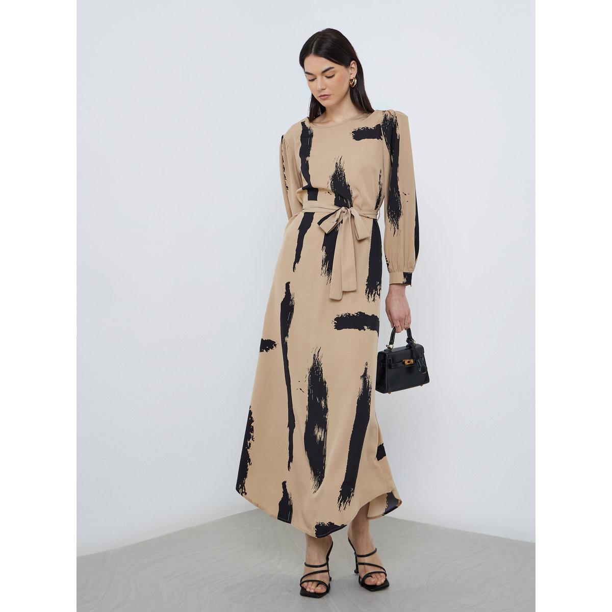 Take Two Printed Long Sleeve Belted Maxi Dress-women-clothing-dresses-image-1