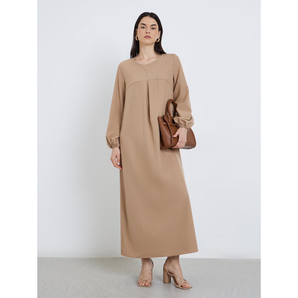 فستان طويل سادة بأكمام بالون-women-clothing-dresses-image-1
