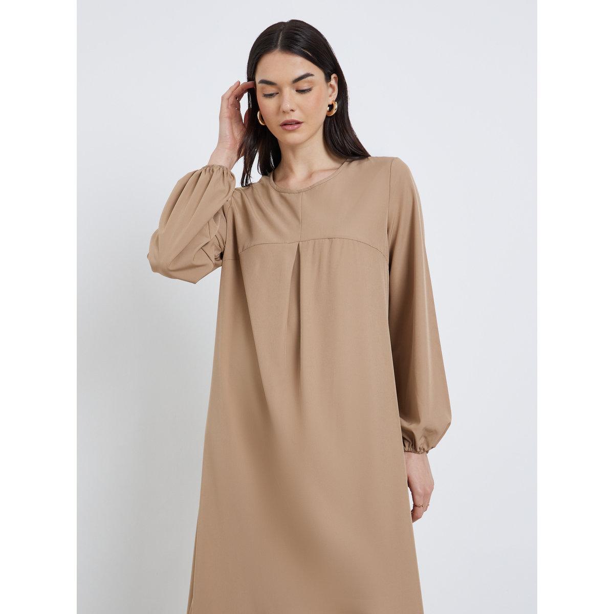 فستان طويل سادة بأكمام بالون-women-clothing-dresses-image-2