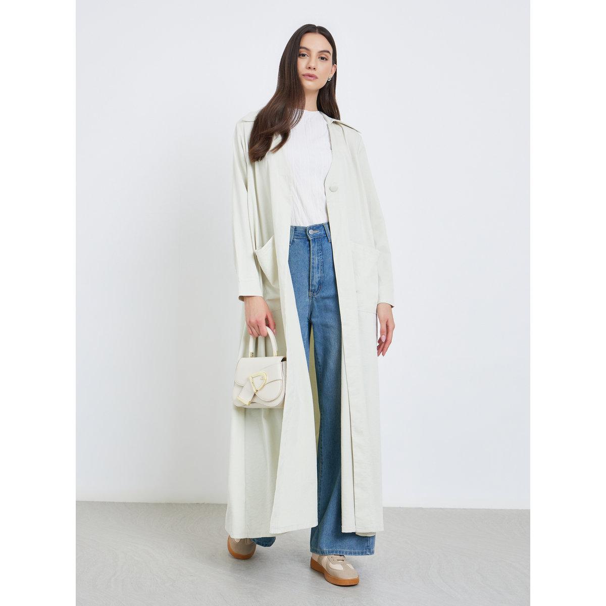 Take Two Off-White Solid Button Detail Abaya-women-arabicclothing-abayas-image-1