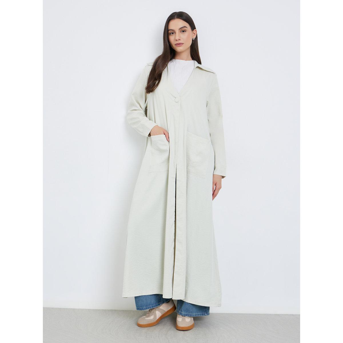Take Two Off-White Solid Button Detail Abaya-women-arabicclothing-abayas-image-2