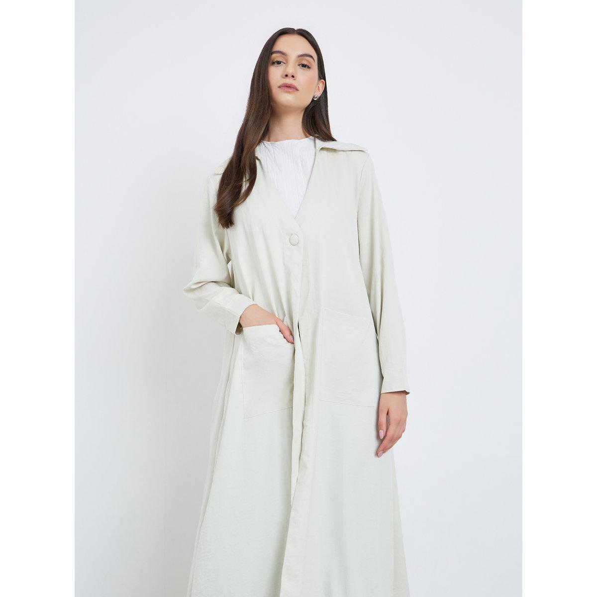 Take Two Off-White Solid Button Detail Abaya-women-arabicclothing-abayas-image-3