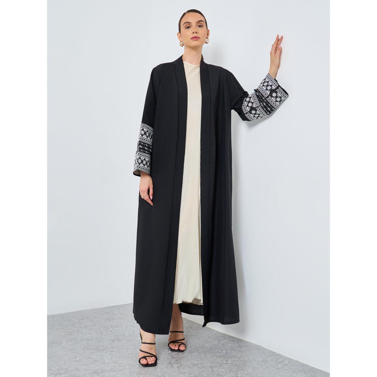 Take Two Embroidery Sleeve Open Front Abaya-women-arabicclothing-abayas-image-1