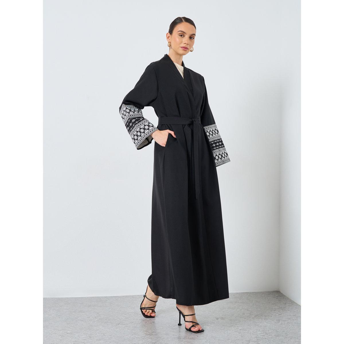 Take Two Embroidery Sleeve Open Front Abaya-women-arabicclothing-abayas-image-2