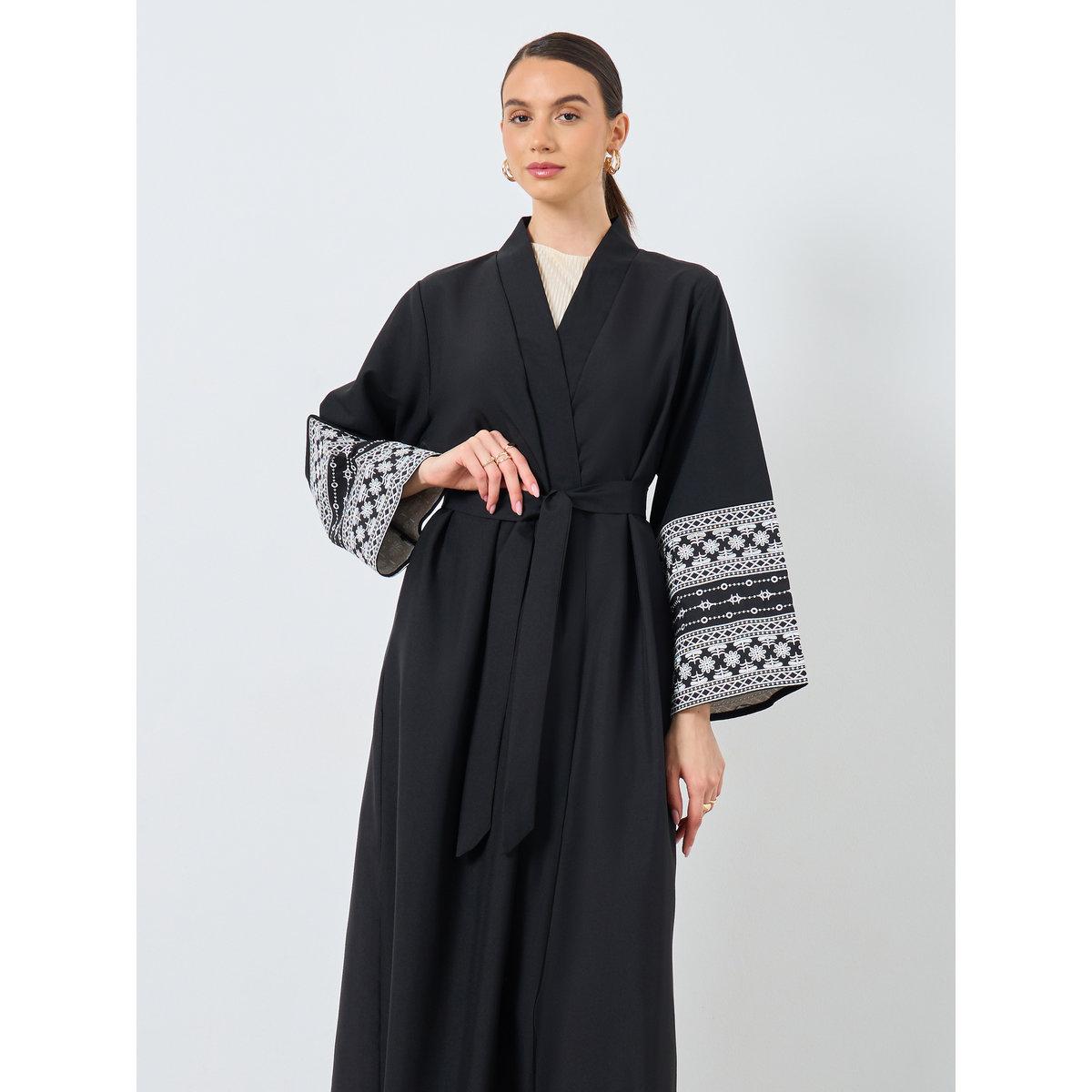 Take Two Embroidery Sleeve Open Front Abaya-women-arabicclothing-abayas-image-3