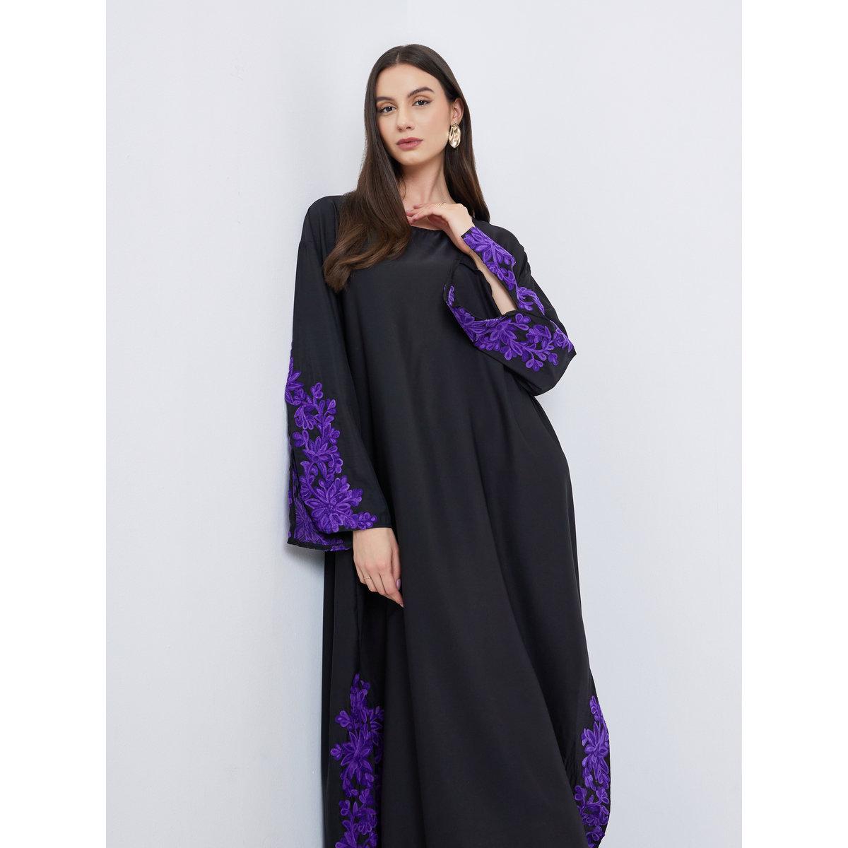 Take Two Black Lace Insert A-Line Abaya-women-arabicclothing-abayas-image-3