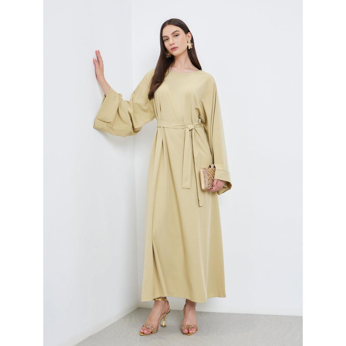 Take Two Solid Long Sleeve Belted Abaya-women-arabicclothing-abayas-image-1
