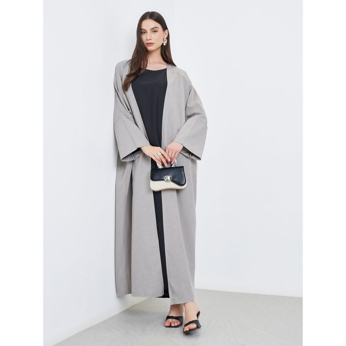 Take Two Grey Batwing Sleeve Open Front Abaya-women-arabicclothing-abayas-image-1