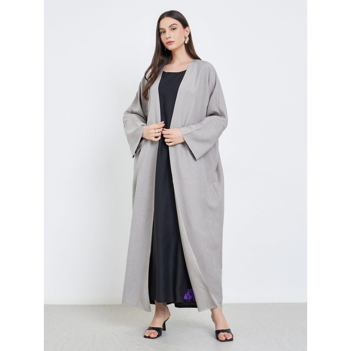 Take Two Grey Batwing Sleeve Open Front Abaya-women-arabicclothing-abayas-image-2