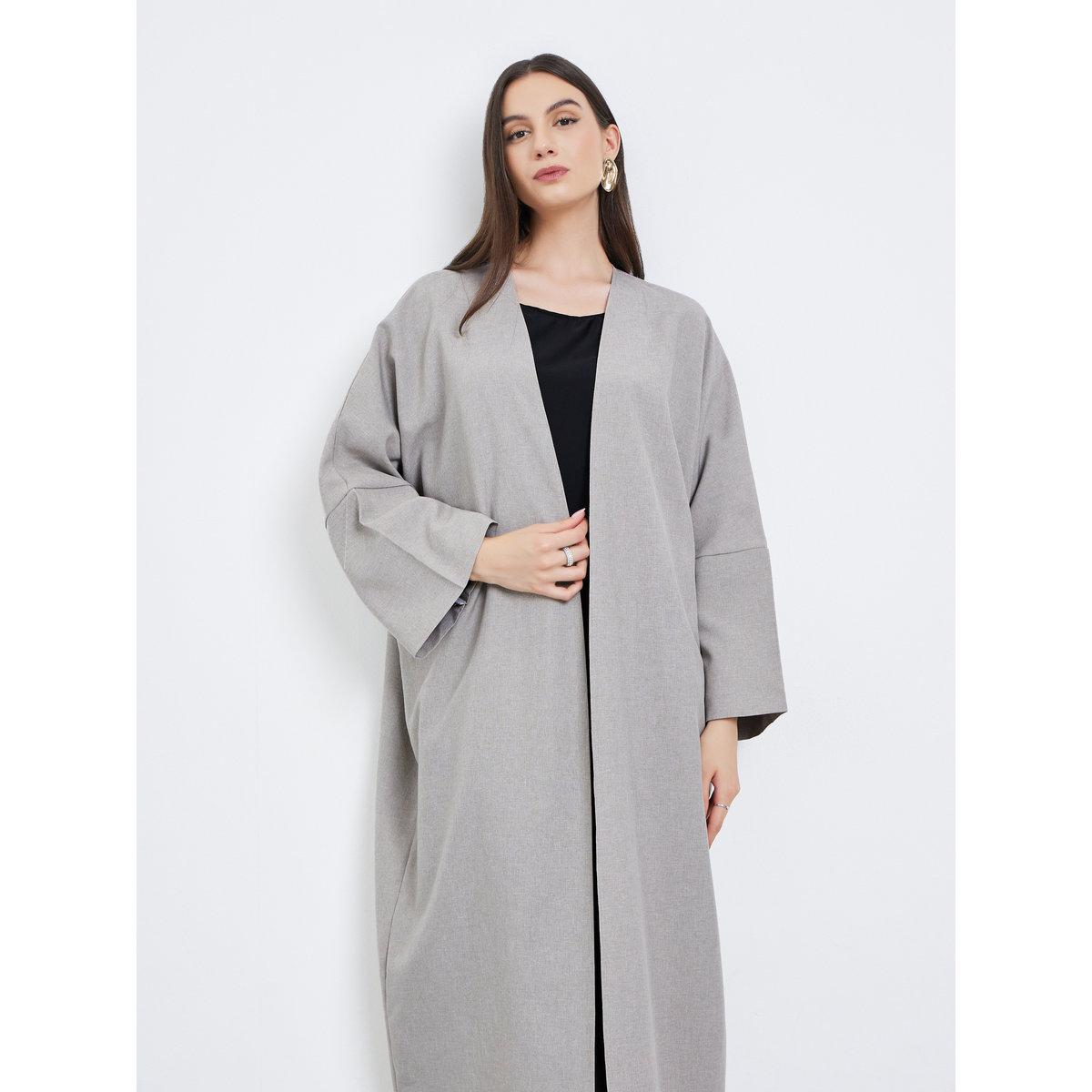 Take Two Grey Batwing Sleeve Open Front Abaya-women-arabicclothing-abayas-image-3